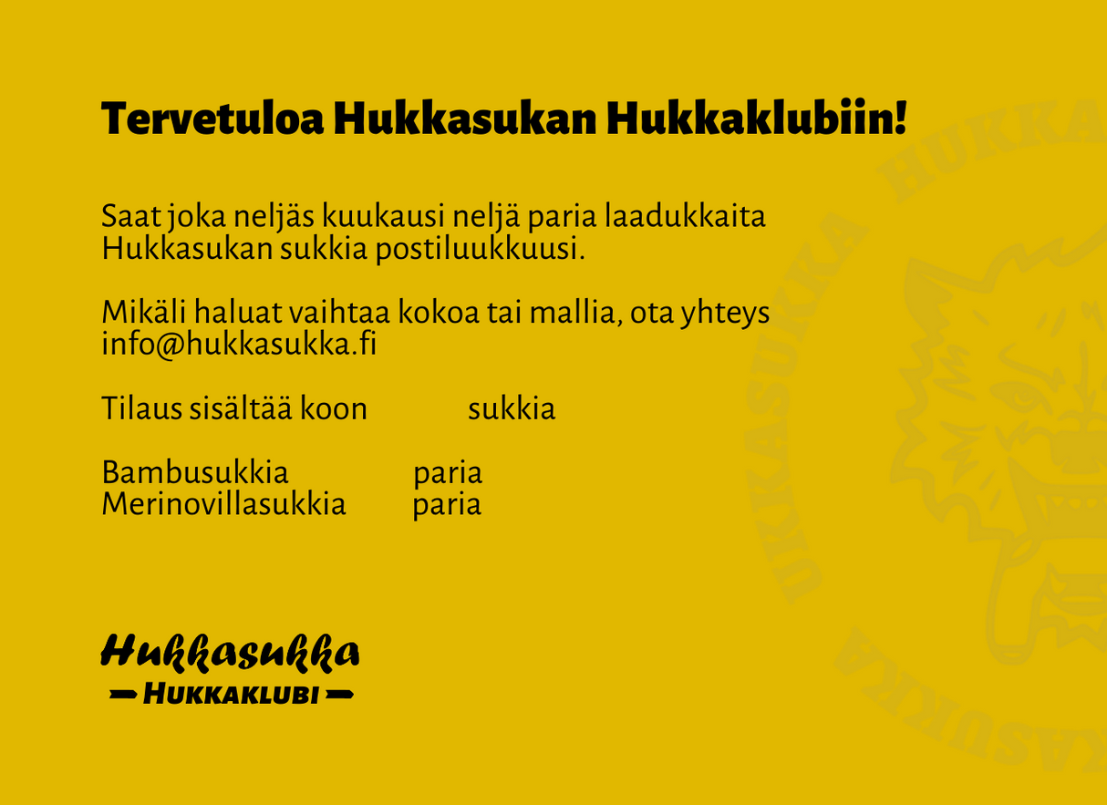 Hukkaklubin kortti, joka kertoo tietoja tilauksesta.