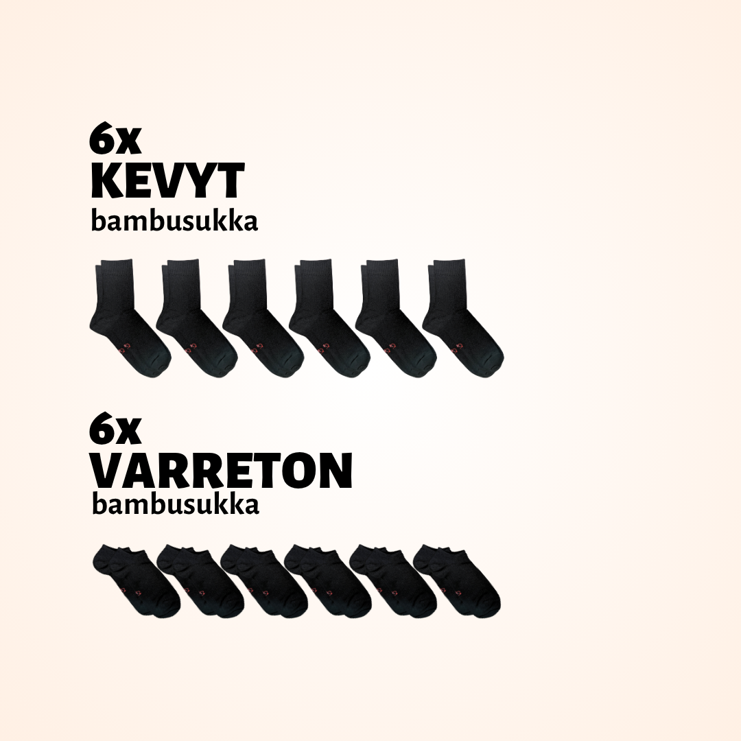 Kesäsetti: 6x kevyt ja 6x varreton bambusukka